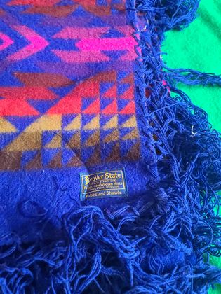 Pendleton Beaver State fringed shawl, royal blue banded geometric, plate 150