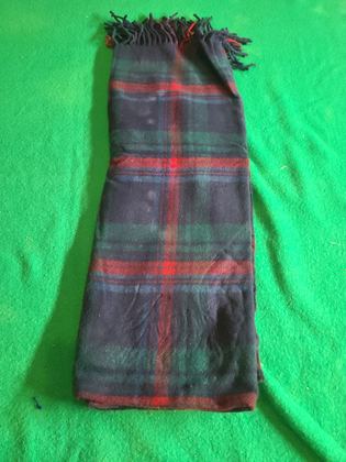 Wool plaid fringed shawl / lap robe, navy-green-red tartan, plate 165